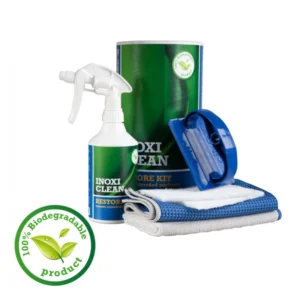 The Inoxiclean restore kit removes rust and other impurities, also applies a protecting and dirt repellent layer